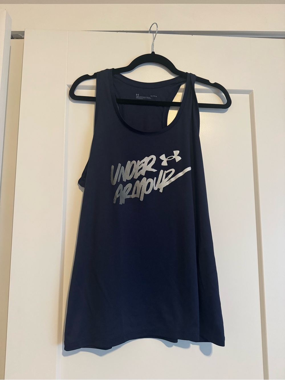 Under Armour Navy Tank with Silver Script Logo
